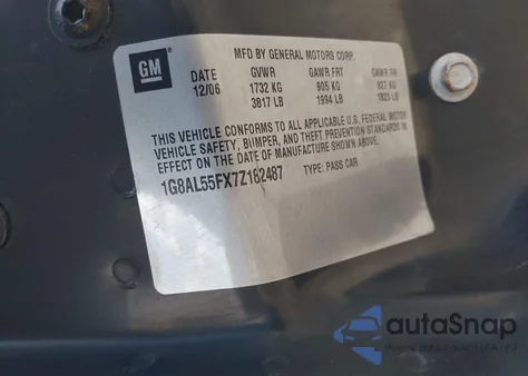 2007 Saturn Ion 3 from USA, damaged, VIN 1G8AL55FX7Z182487